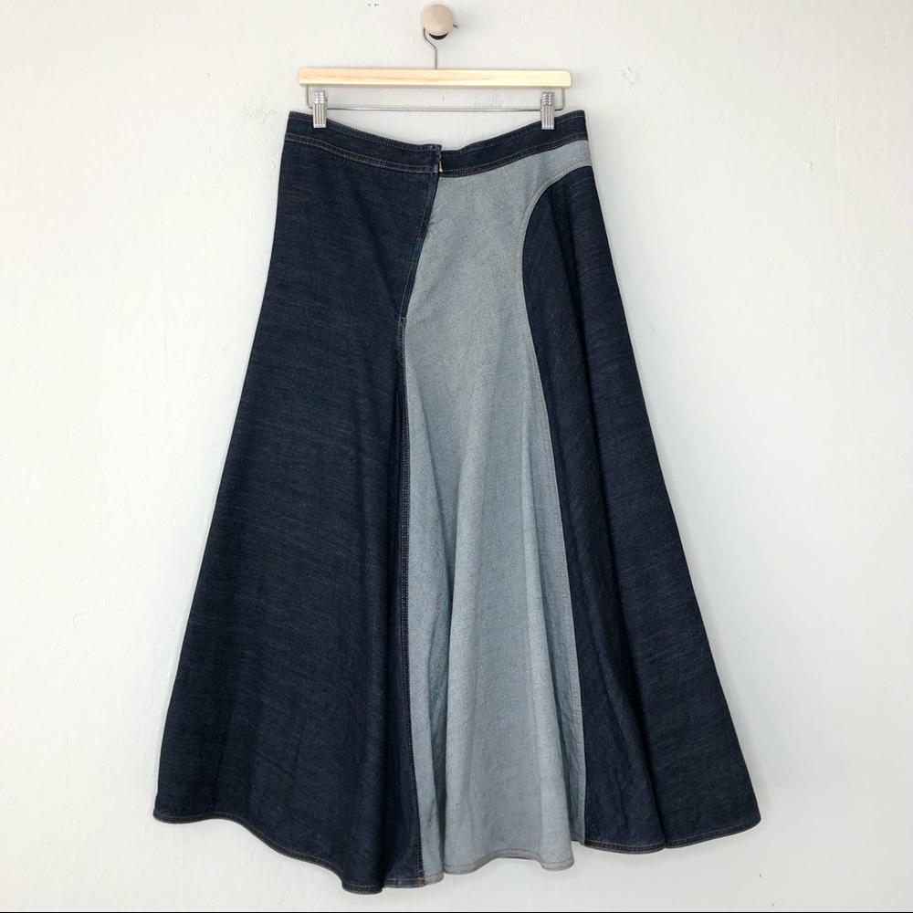 Lanvin Two Tone Curved Full Flare Denim Midi Skirt - Picture 6 of 10